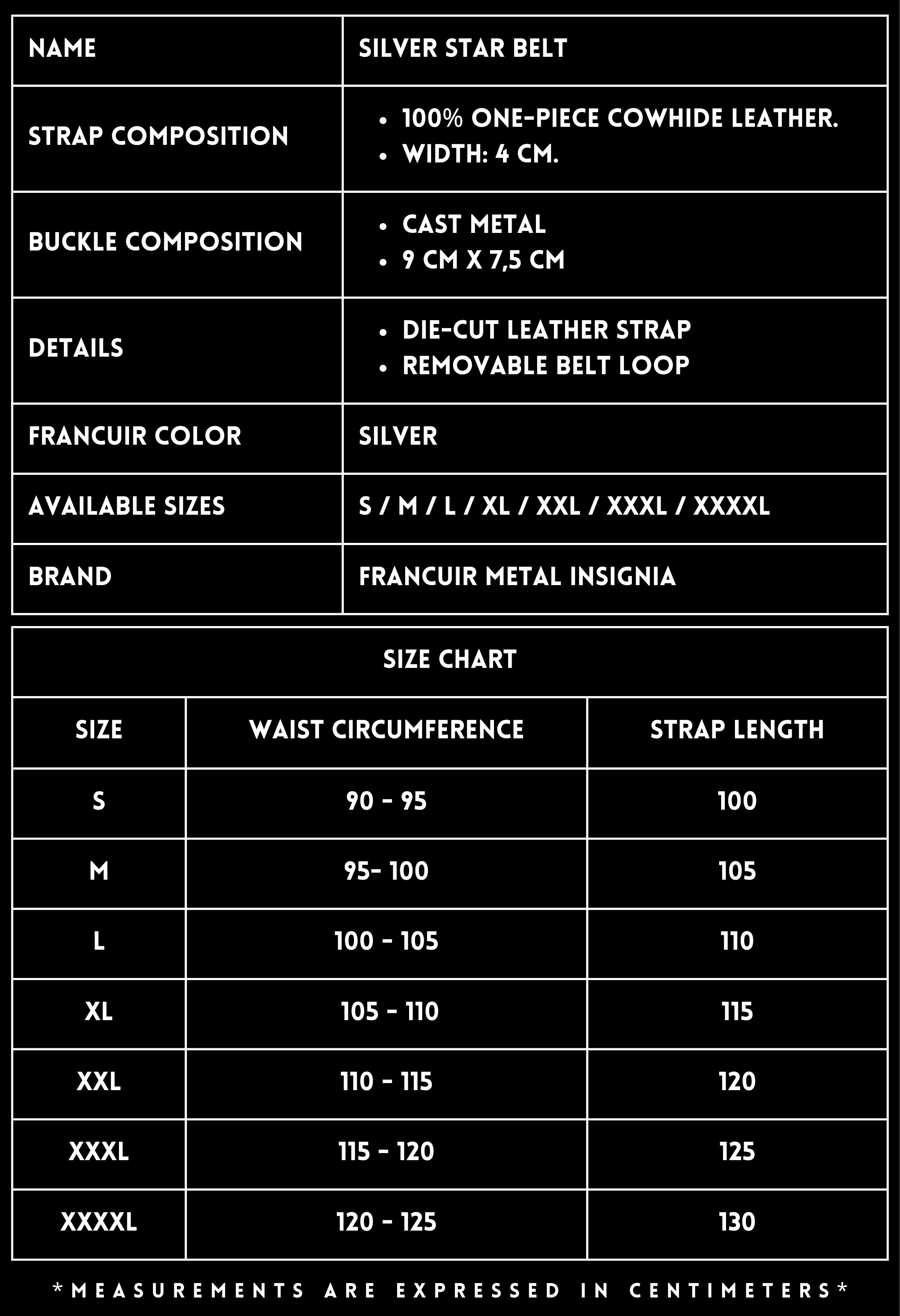 Belt Leather Silver Star FRANCUIR